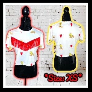 NWT: Looney Tunes X Unique Vintage - Tweety Bird Fringe Top (SIZE XS)
